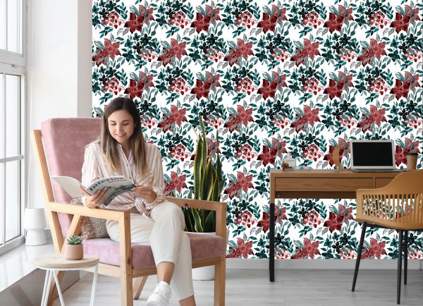 Behang Prachtige Bloemen Geschilderd Met Waterverf - Afbeelding 7