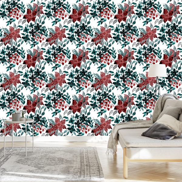 Behang Prachtige Bloemen Geschilderd Met Waterverf - Afbeelding 3