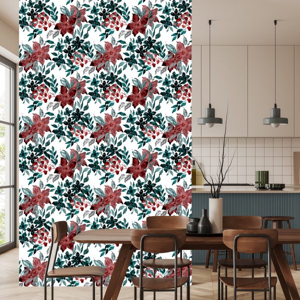 Behang Prachtige Bloemen Geschilderd Met Waterverf - Afbeelding 4