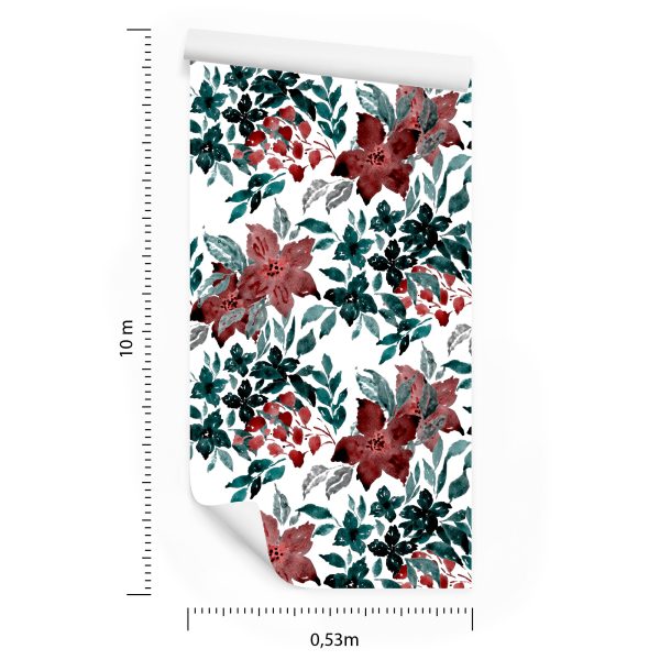 Behang Prachtige Bloemen Geschilderd Met Waterverf - Afbeelding 8
