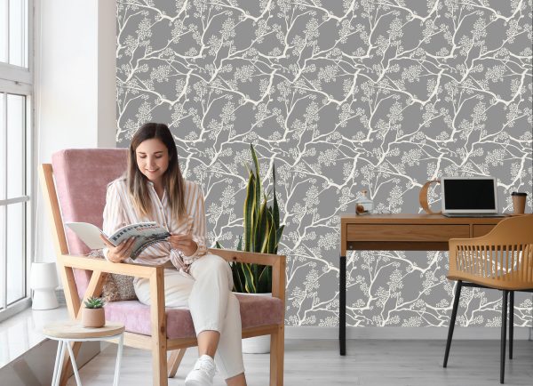 Behang Boombladeren Takken Voor Salonkantoor - Afbeelding 7