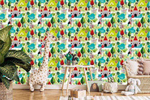 Behang Een Sprookje Voor Kinderen, Ridders, Draken, Bomen - Afbeelding 5