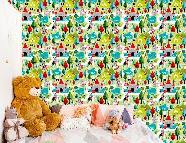 Behang Een Sprookje Voor Kinderen, Ridders, Draken, Bomen - Afbeelding 6