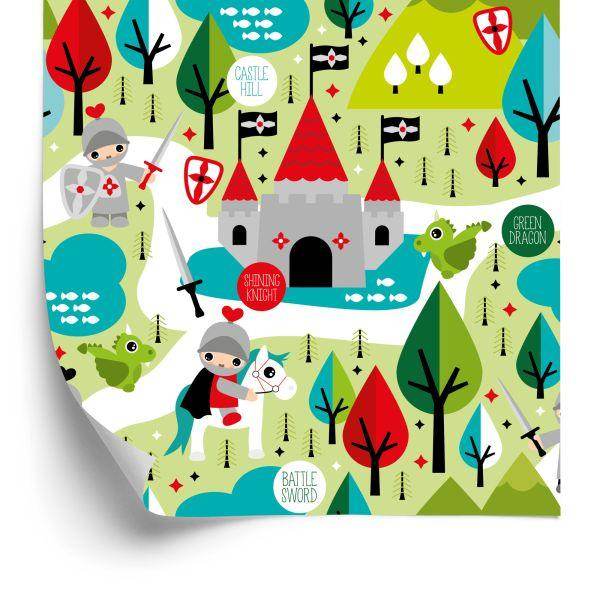 Behang Een Sprookje Voor Kinderen, Ridders, Draken, Bomen