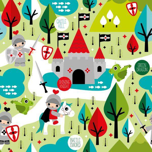 Behang Een Sprookje Voor Kinderen, Ridders, Draken, Bomen - Afbeelding 2