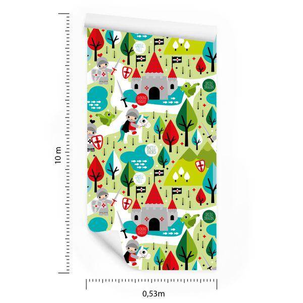 Behang Een Sprookje Voor Kinderen, Ridders, Draken, Bomen - Afbeelding 8