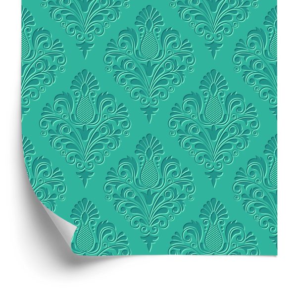 Behang Turkoois Ornamenten - 3D-Effect