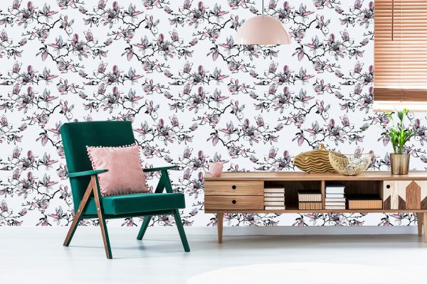 Behang Aquarel Magnolia Bloemen - Afbeelding 6