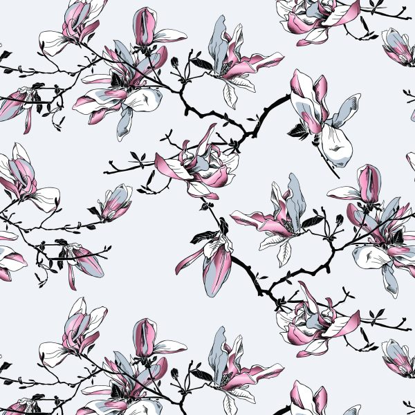Behang Aquarel Magnolia Bloemen - Afbeelding 2