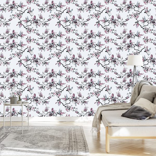 Behang Aquarel Magnolia Bloemen - Afbeelding 3