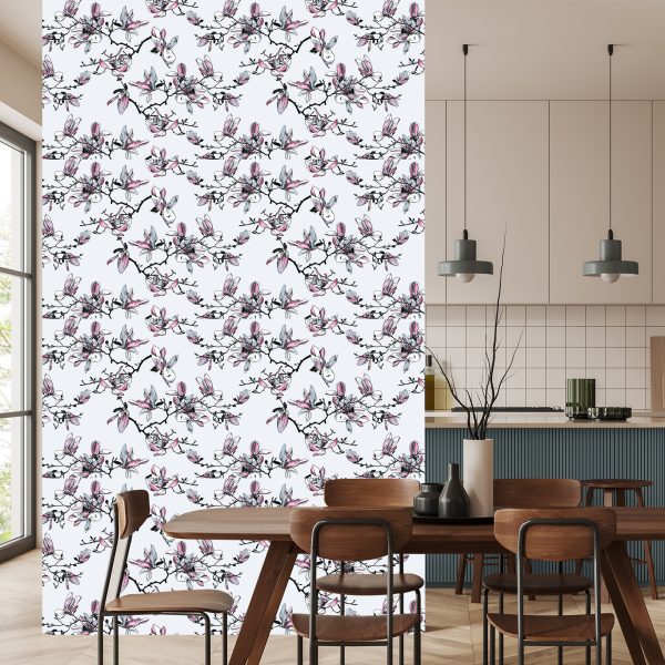Behang Aquarel Magnolia Bloemen - Afbeelding 4