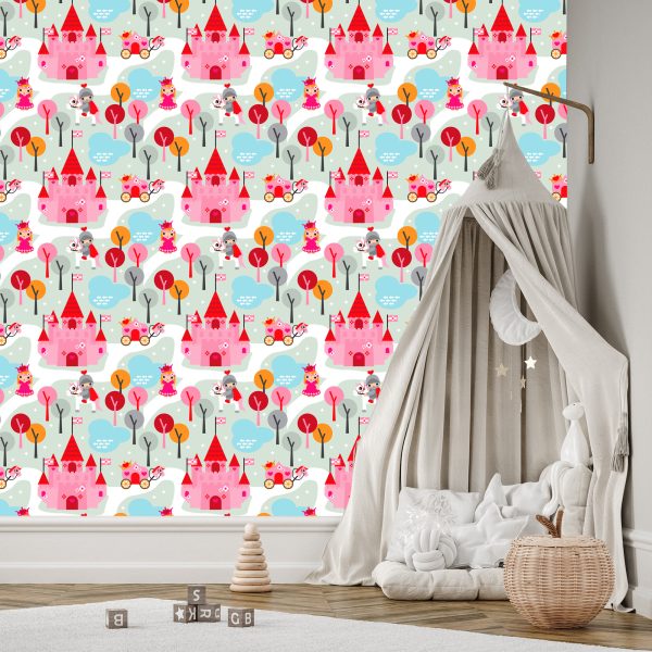 Behang Voor Kinderen. Prinses. Ridders. Kasteel. Paarden - Afbeelding 3