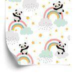 Behang Panda's Met Een Regenboog