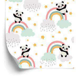 Behang Panda's Met Een Regenboog