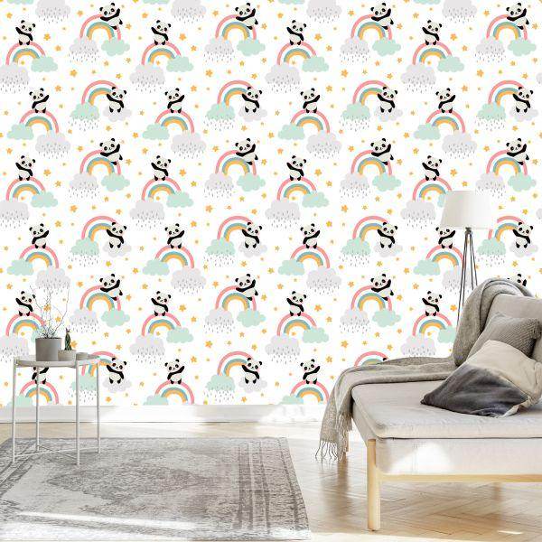 Behang Panda's Met Een Regenboog - Afbeelding 3