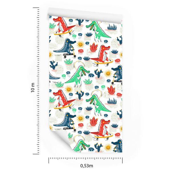 Behang Voor Kinderen Krokodillen Bloemen Skateboards - Afbeelding 8