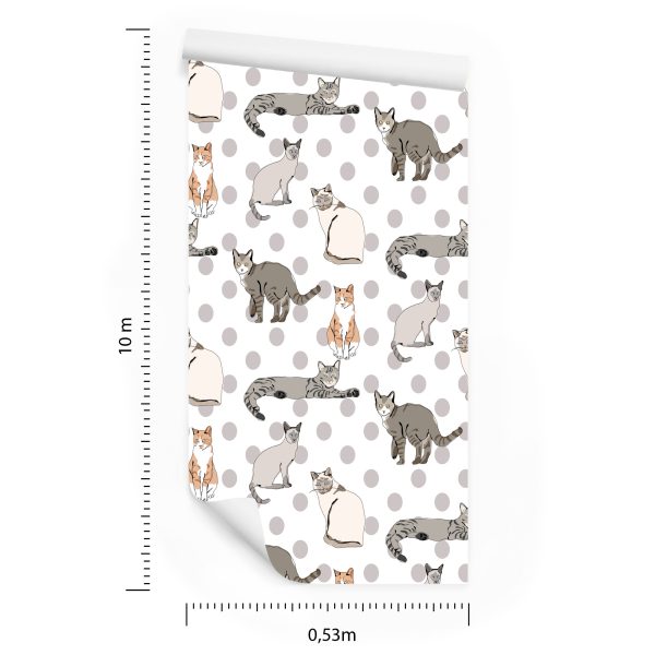 Behang Katten Op De Achtergrond Van De Stippen - Afbeelding 8