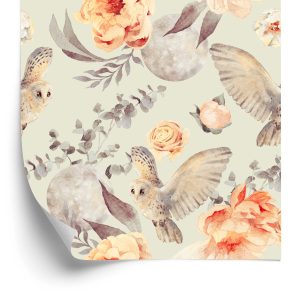 Behang Uilen In Bloemen