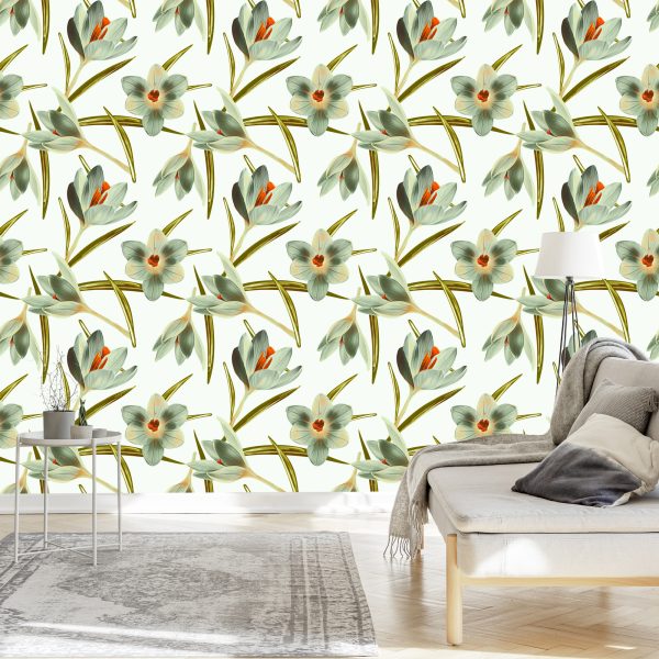 Behang Vintage Krokus Bloemen - Afbeelding 3