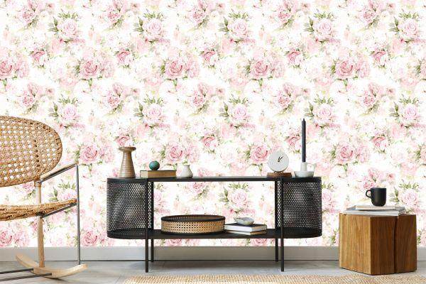 Behang Voor Slaapkamer Pastel Pioenrozen Bloemen Bladeren - Afbeelding 5