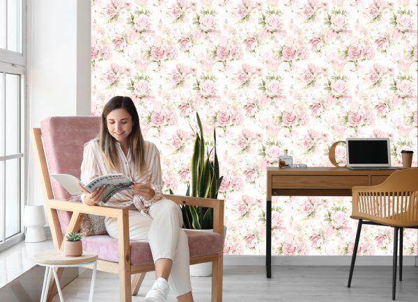 Behang Voor Slaapkamer Pastel Pioenrozen Bloemen Bladeren - Afbeelding 7