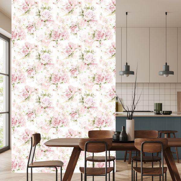 Behang Voor Slaapkamer Pastel Pioenrozen Bloemen Bladeren - Afbeelding 4