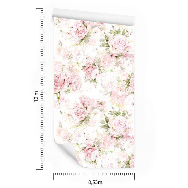 Behang Voor Slaapkamer Pastel Pioenrozen Bloemen Bladeren - Afbeelding 8