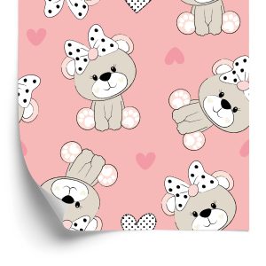 Behang Teddyberen Met Harten Strikken