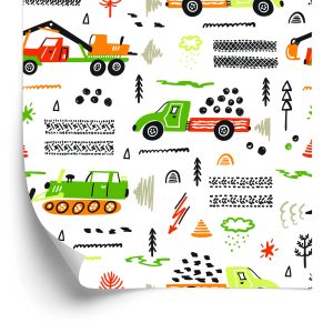 Behang Voor Kinderen, Vrachtwagens, Graafmachines, Auto's