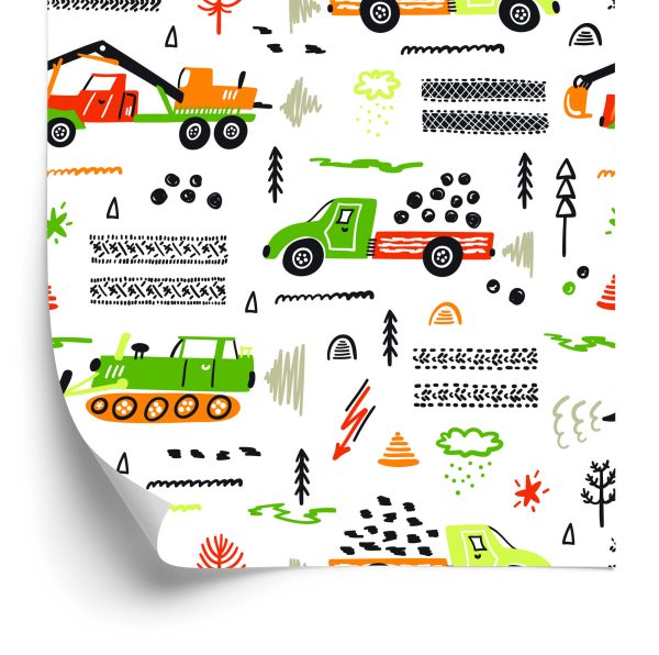 Behang Voor Kinderen, Vrachtwagens, Graafmachines, Auto's