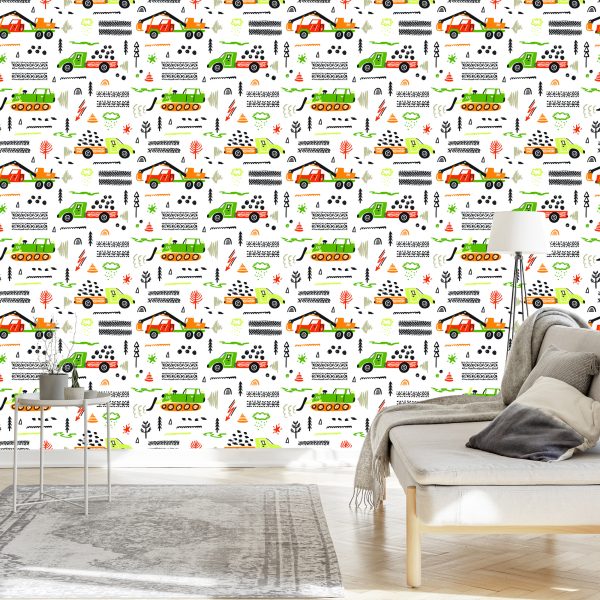 Behang Voor Kinderen, Vrachtwagens, Graafmachines, Auto's - Afbeelding 3