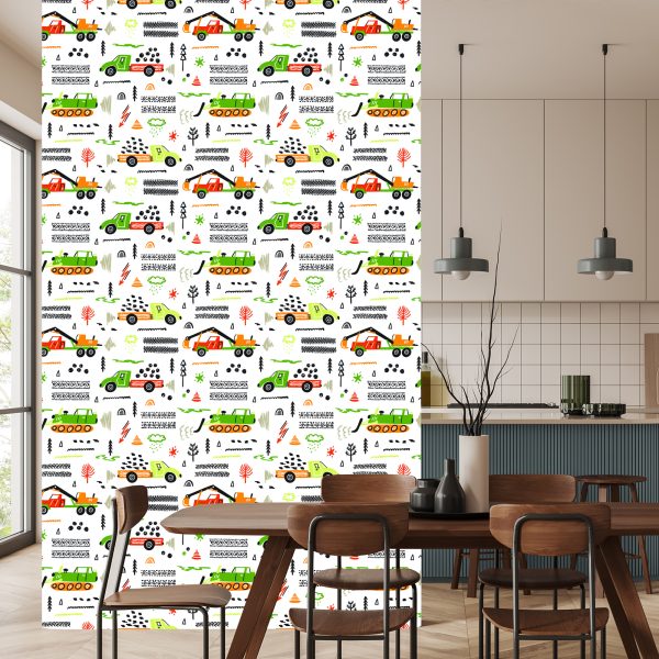 Behang Voor Kinderen, Vrachtwagens, Graafmachines, Auto's - Afbeelding 4
