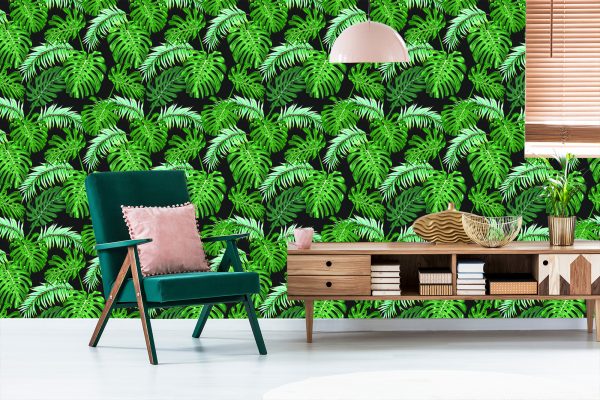 Behang Bladeren Van De Palm En Monstera - Afbeelding 6
