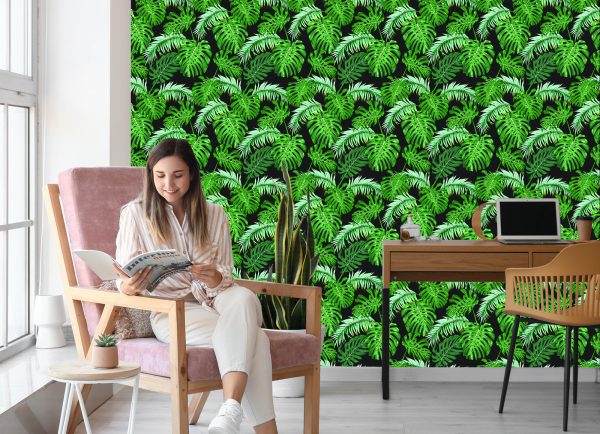 Behang Bladeren Van De Palm En Monstera - Afbeelding 7