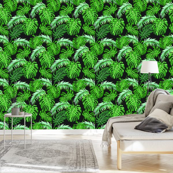 Behang Bladeren Van De Palm En Monstera - Afbeelding 3