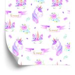 Behang Voor Meisjes Eenhoorns, Bloemen, Bladeren