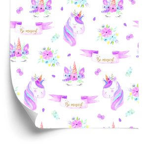 Behang Voor Meisjes Eenhoorns, Bloemen, Bladeren