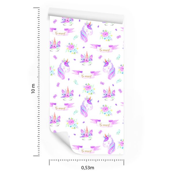 Behang Voor Meisjes Eenhoorns, Bloemen, Bladeren - Afbeelding 8