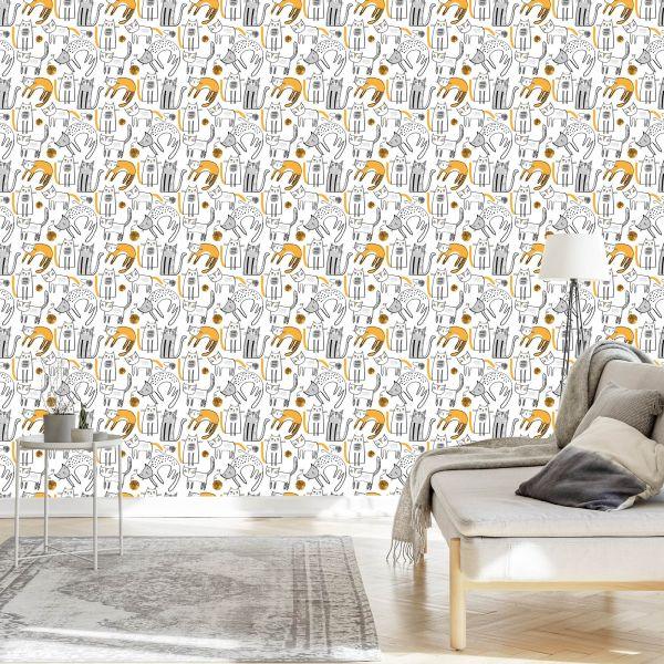 Behang Katten In Scandinavische Stijl Voor Kinderen - Afbeelding 3