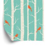 Behang Berken En Vogels In De Winter