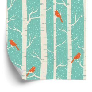Behang Berken En Vogels In De Winter