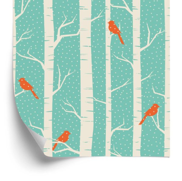 Behang Berken En Vogels In De Winter