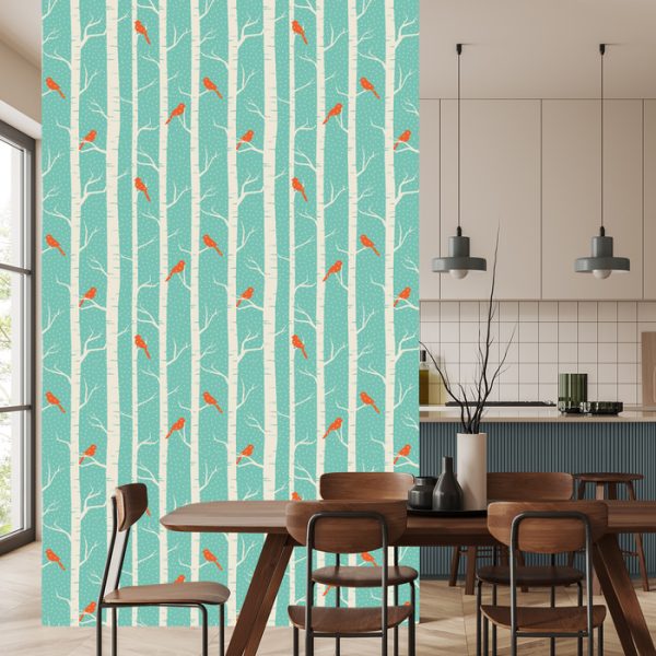 Behang Berken En Vogels In De Winter - Afbeelding 4