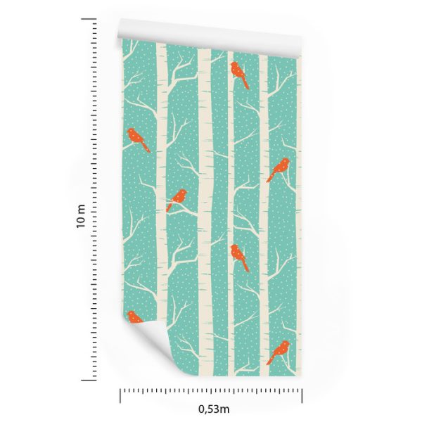Behang Berken En Vogels In De Winter - Afbeelding 8