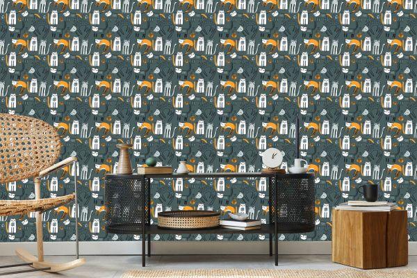 Behang Scandinavische Stijl Katten Kinderkamer - Afbeelding 5
