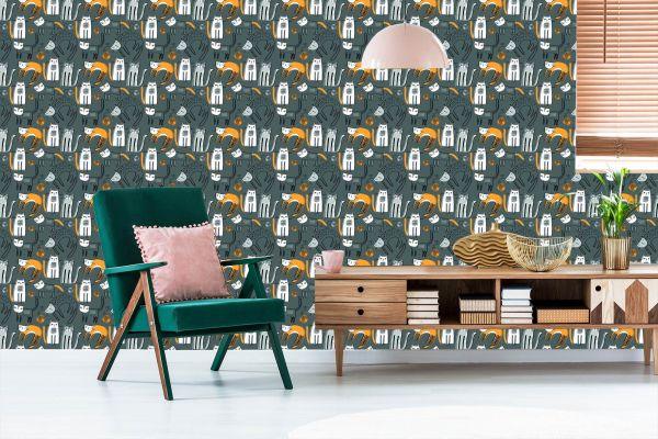 Behang Scandinavische Stijl Katten Kinderkamer - Afbeelding 6