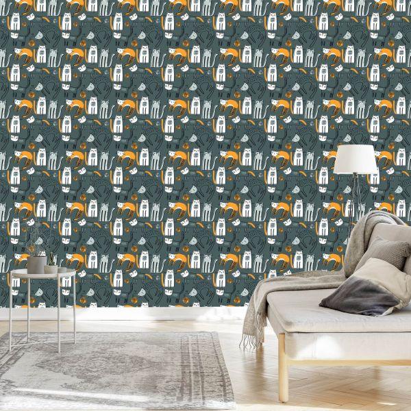 Behang Scandinavische Stijl Katten Kinderkamer - Afbeelding 3