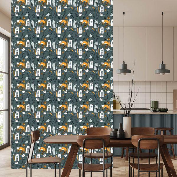 Behang Scandinavische Stijl Katten Kinderkamer - Afbeelding 4