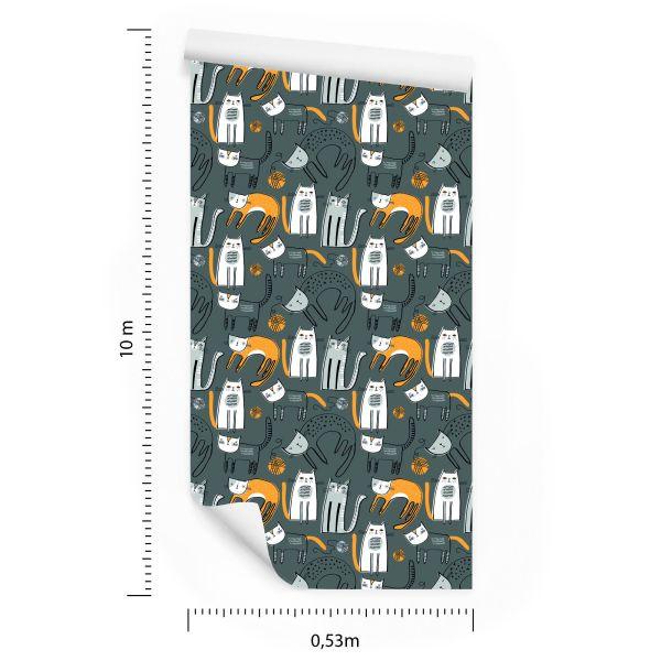 Behang Scandinavische Stijl Katten Kinderkamer - Afbeelding 8
