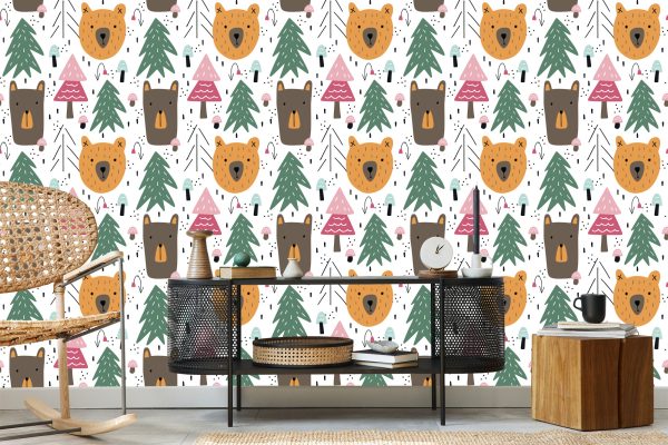Behang Beren En Kerstbomen Voor Kinderen - Afbeelding 5